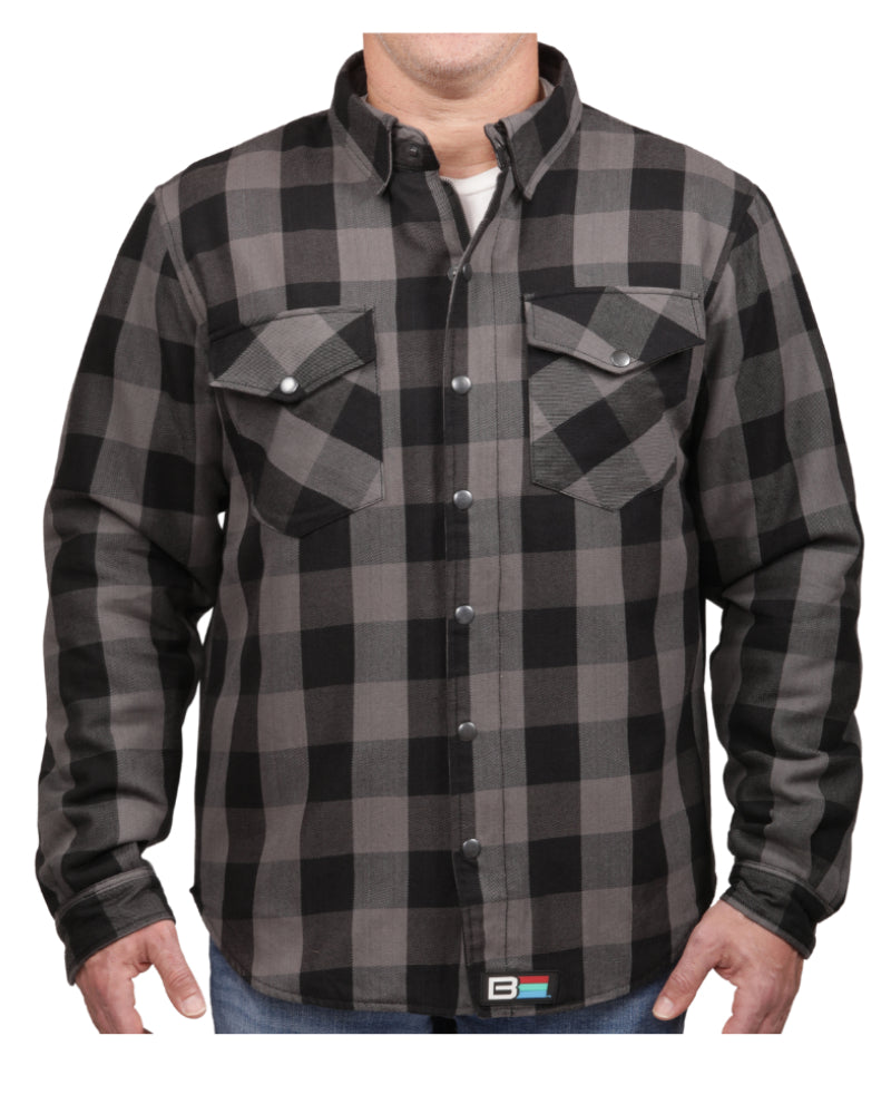 Kevlar Flannel Riding Shirt – Grey + Black Plaid