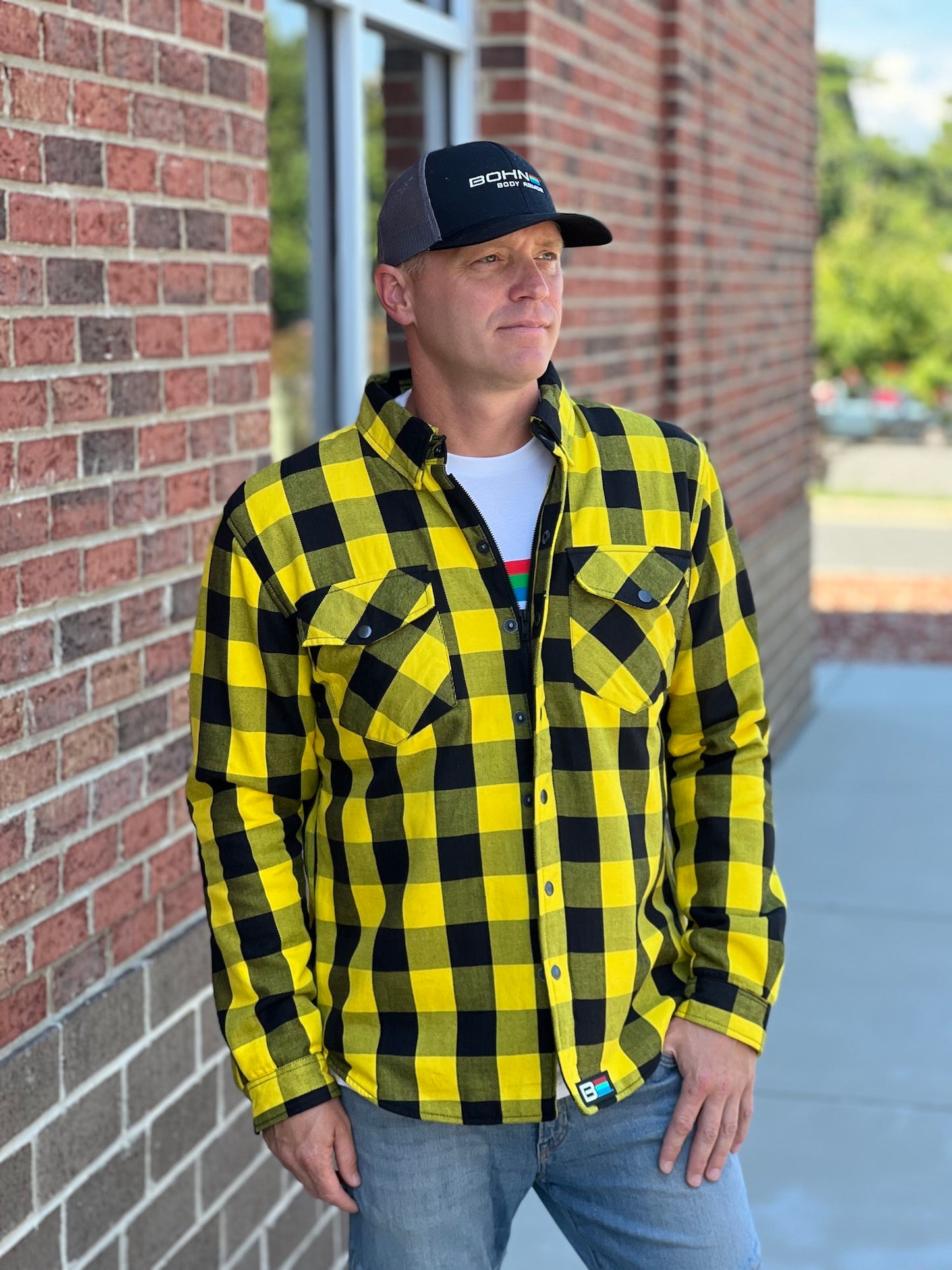 Camisa de montar de franela de Kevlar (cuadros amarillos y negros)