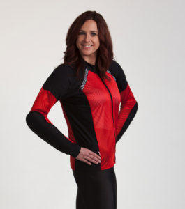 Katie wearing the All-Season Airtex Armored Shirt in Red