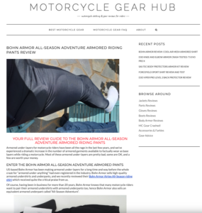 Bohn Body Armor Review of Best Selling Armored Motorcycle Pants - Adventure Pants