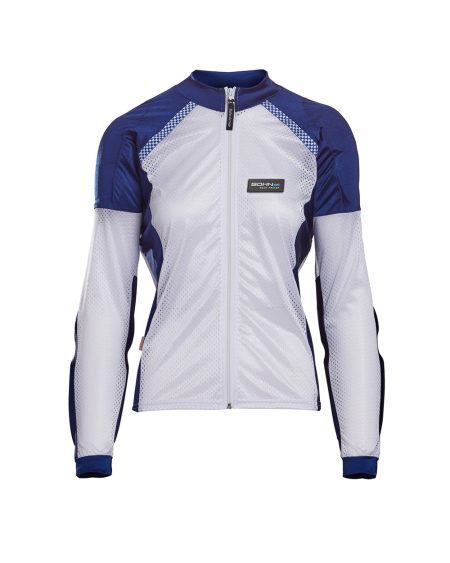 BOHN-BODY-ARMOR-ARMORED RIDING SHIRT - BLUE AND WHITE WOMENS FRONT